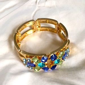 Chain link fashion bracelet - blue & green stones